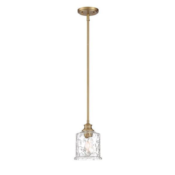 Designers Fountain Drake 60 Watt 1 Light Brushed Gold Mini-Pendant with Clear Hammered Glass Shade 96330-BG - main